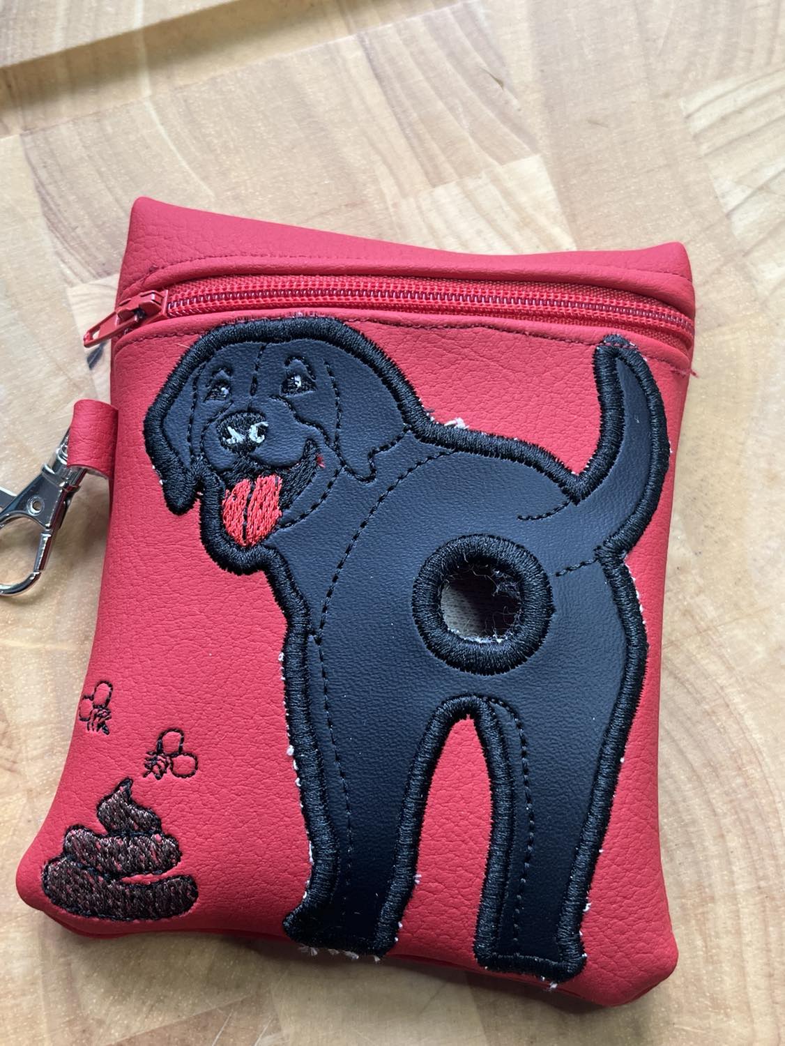 Embroidered Vinyl Poo Bag Holder