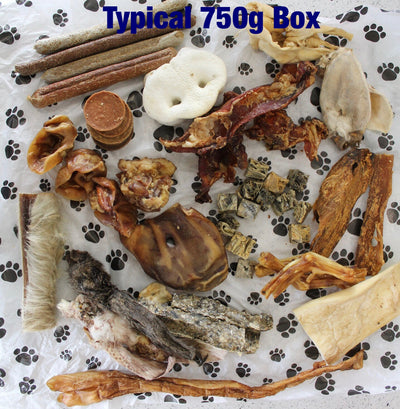Typical 750g natural dog treat box 
